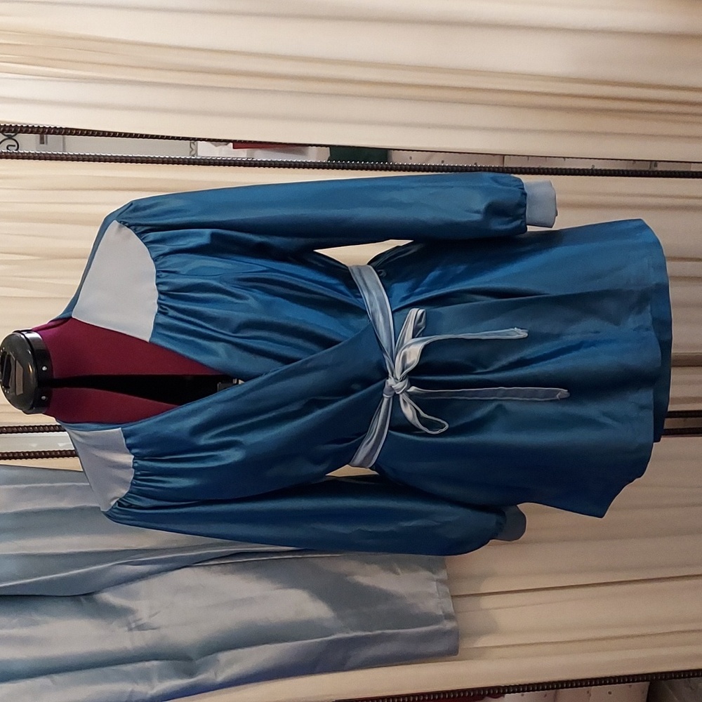 Women's robe and pajama pants, vintage, light blue and teal